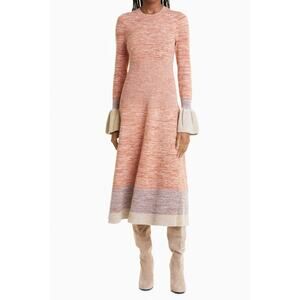 Ulla Johnson Pink-Orange Marled Knit Midi Dress with Contrast Cuffs